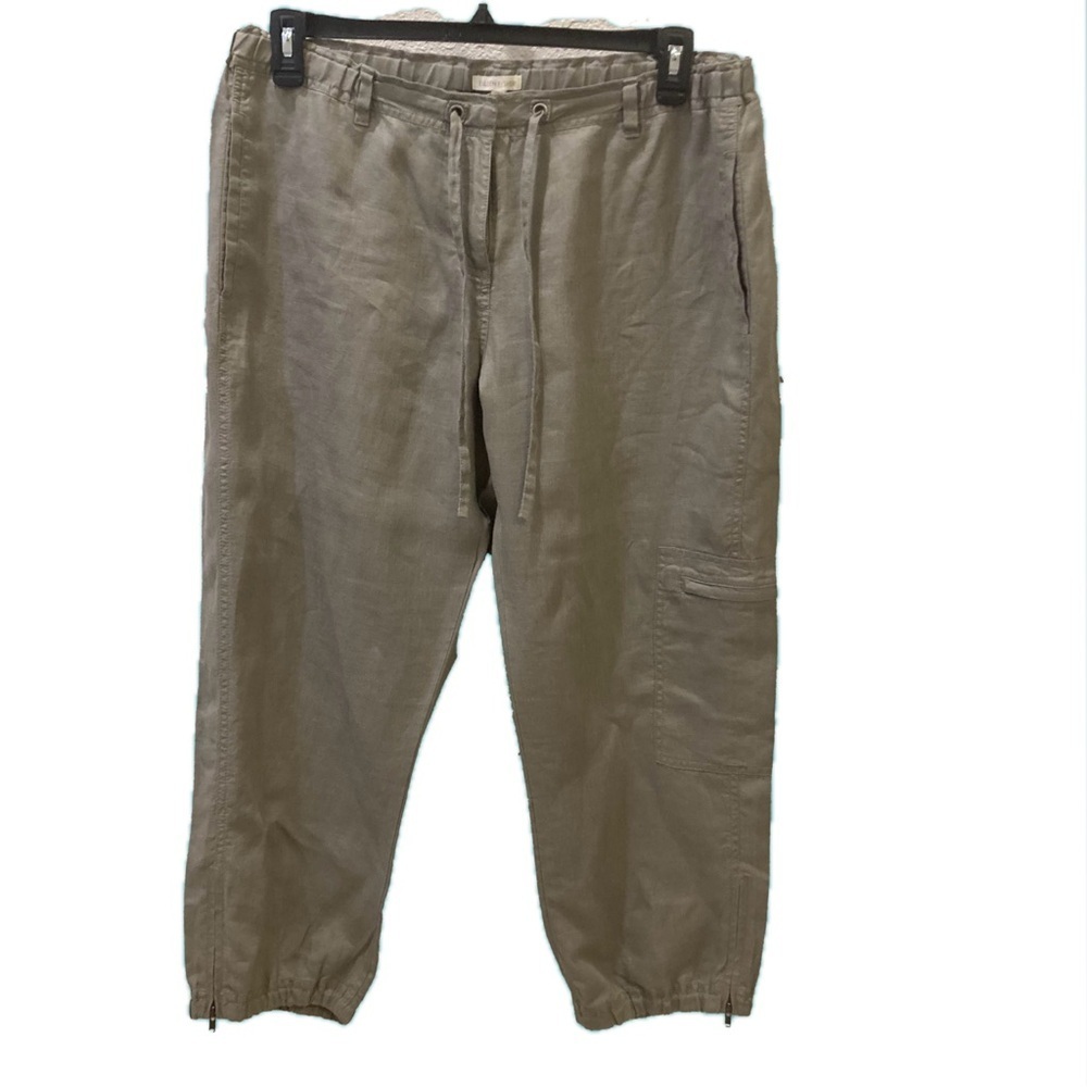 Linen Eileen Fisher jogger pants, drawstring waist. Color- Stone. Size L.